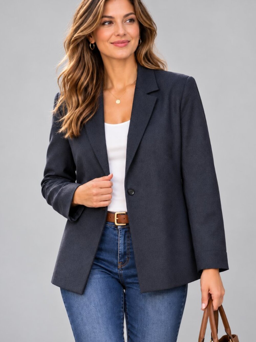 Jones New York 100% Wool Blazer Dark Navy 14W Quiet Luxury Capsule